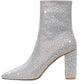 Women's Silver Rhinestone Point-Toe Chunky Heel Ankle Boots