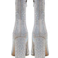 Women's Silver Rhinestone Point-Toe Chunky Heel Ankle Boots