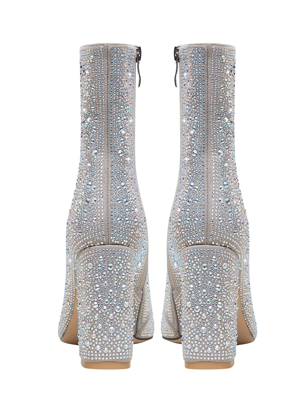 Women's Silver Rhinestone Point-Toe Chunky Heel Ankle Boots