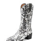 <tc>Women's Silver Sequin Cowboy Boots Block Heel Sparkling Ankle Western Booties</tc>