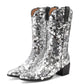 <tc>Women's Silver Sequin Cowboy Boots Block Heel Sparkling Ankle Western Booties</tc>