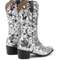 <tc>Women's Silver Sequin Cowboy Boots Block Heel Sparkling Ankle Western Booties</tc>