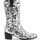 <tc>Women's Silver Sequin Cowboy Boots Block Heel Sparkling Ankle Western Booties</tc>