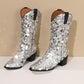 <tc>Women's Silver Sequin Cowboy Boots Block Heel Sparkling Ankle Western Booties</tc>