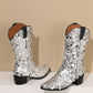 <tc>Women's Silver Sequin Cowboy Boots Block Heel Sparkling Ankle Western Booties</tc>