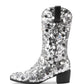 <tc>Women's Silver Sequin Cowboy Boots Block Heel Sparkling Ankle Western Booties</tc>