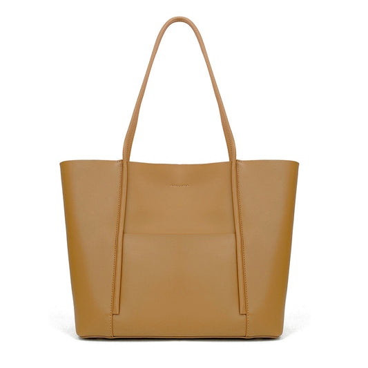 Women's Khaki Soft Leather Pocket Tote Bag