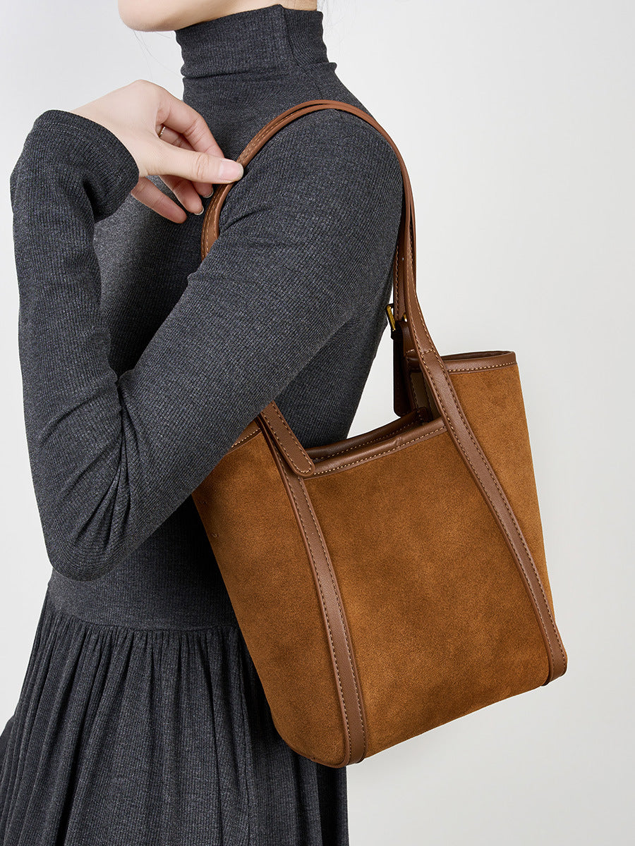 Women's suede style leather shoulder tote bag bag