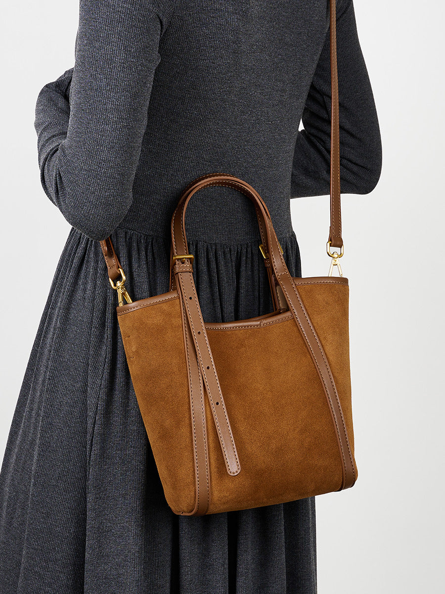 Women's suede style leather shoulder tote bag bag