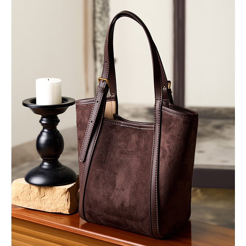 Women's suede style leather shoulder tote bag bag