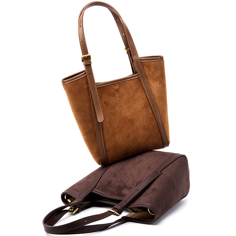 Women's suede style leather shoulder tote bag bag