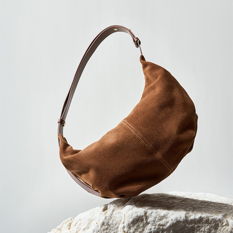 Suede leather zipper shoulder bag