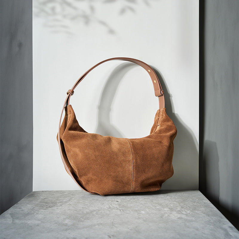 Suede leather zipper shoulder bag