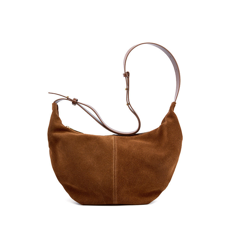 Suede leather zipper shoulder bag