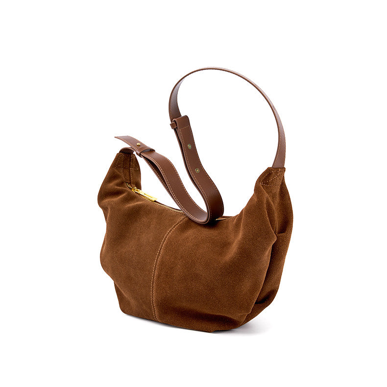 Suede leather zipper shoulder bag