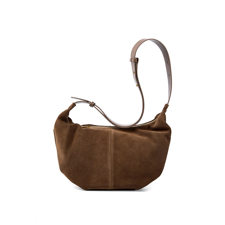 Suede leather zipper shoulder bag