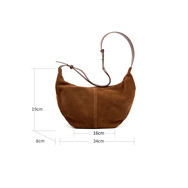 Suede leather zipper shoulder bag