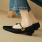 Women's Suede Square Toe Mary Jane Shoes Low Heel Flats