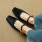 Women's Suede Square Toe Mary Jane Shoes Low Heel Flats