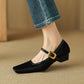 Women's Suede Square Toe Mary Jane Shoes Low Heel Flats