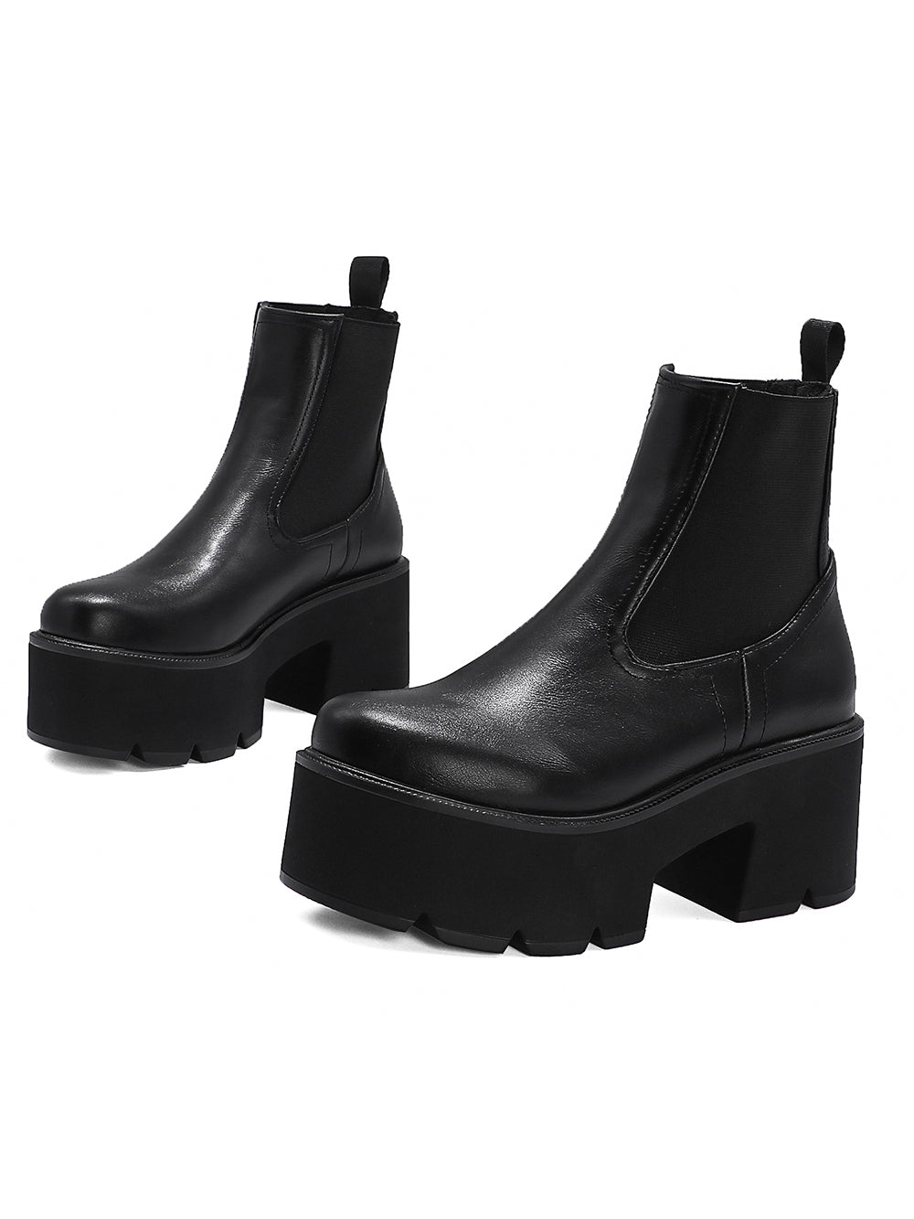 <tc>Black Vegan Leather Y2K Punk Style Chelsea Platform Boots Block Heel Platform Ankle Boots</tc>