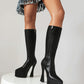 Women's Vegan Leather Elastic Stiletto Heel Platform Knee High Boots