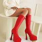 Women's Vegan Leather Elastic Stiletto Heel Platform Knee High Boots