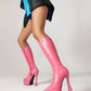 Women's Vegan Leather Elastic Stiletto Heel Platform Knee High Boots