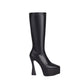 Women's Vegan Leather Elastic Stiletto Heel Platform Knee High Boots