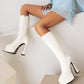 Women's Vegan Leather Elastic Stiletto Heel Platform Knee High Boots