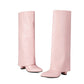 Women's Pink Vegan Leather Fold-over Knee High Boots