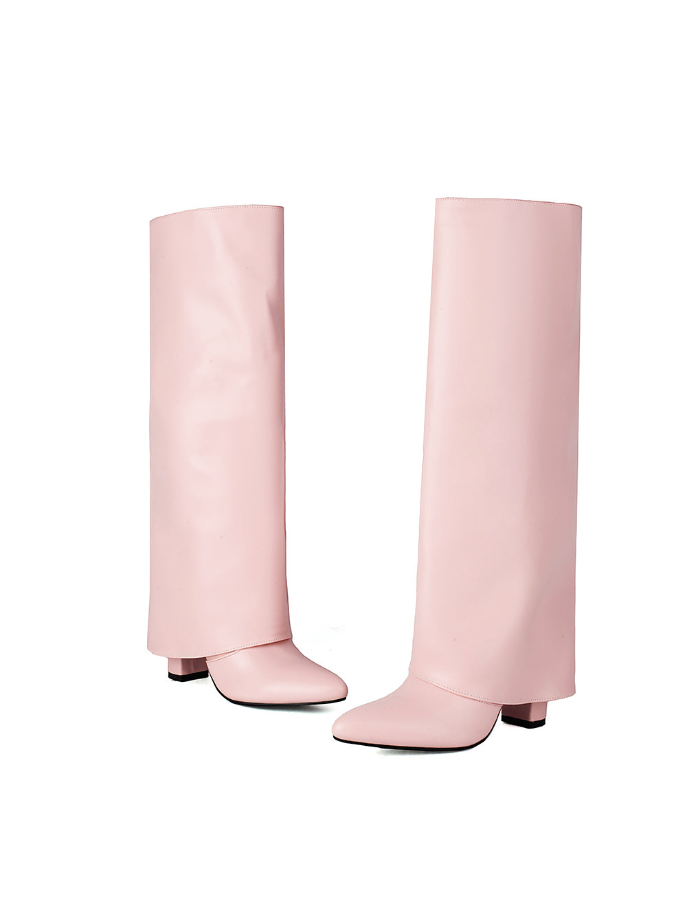 Women's Pink Vegan Leather Fold-over Knee High Boots