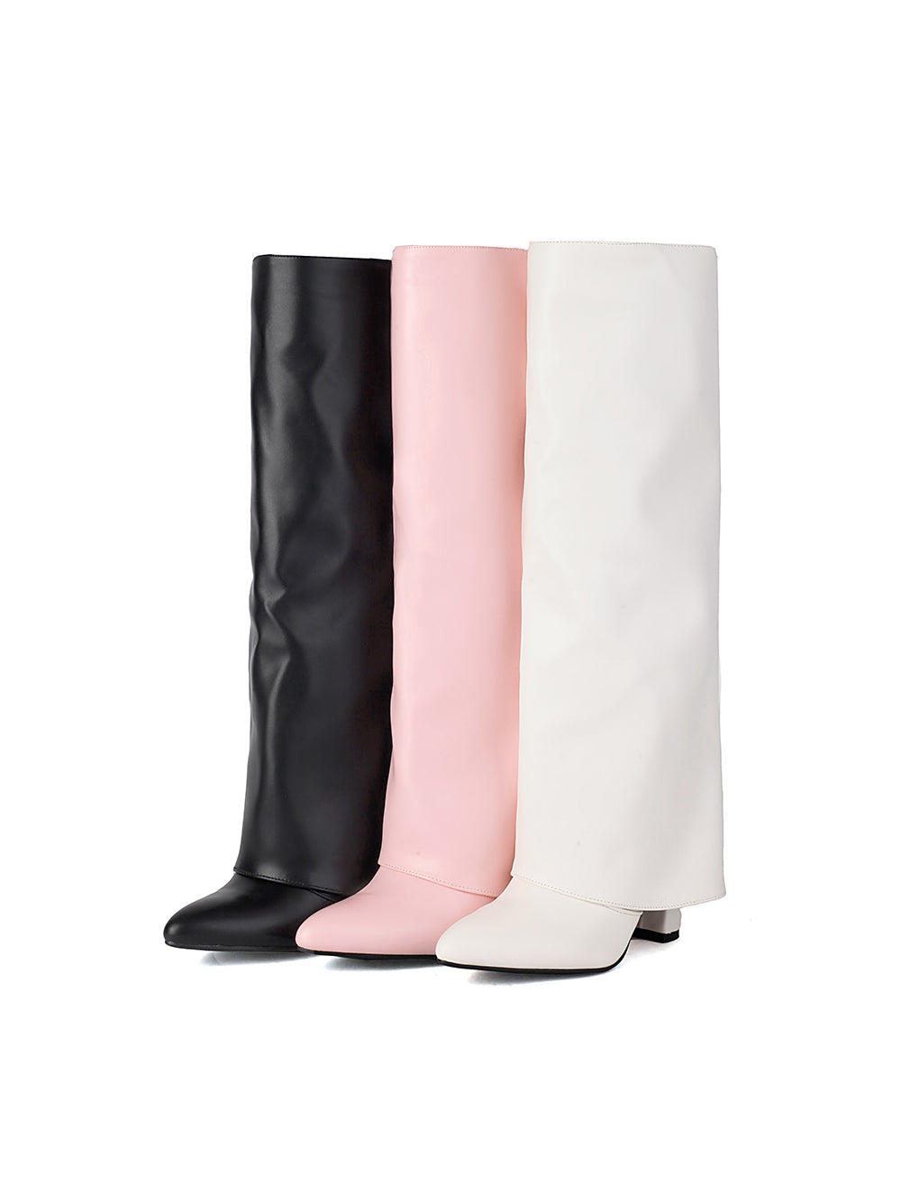 Women's Pink Vegan Leather Fold-over Knee High Boots