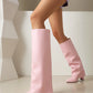 Women's Pink Vegan Leather Fold-over Knee High Boots