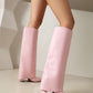 Women's Pink Vegan Leather Fold-over Knee High Boots