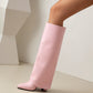 Women's Pink Vegan Leather Fold-over Knee High Boots