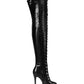 <tc>Women's Black Vegan Leather Lace up Platform Stiletto Heel Sexy Thigh High Boots</tc>