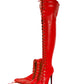 <tc>Women's Red Vegan Leather Lace up Platform Stiletto Heel Sexy Thigh High Boots</tc>