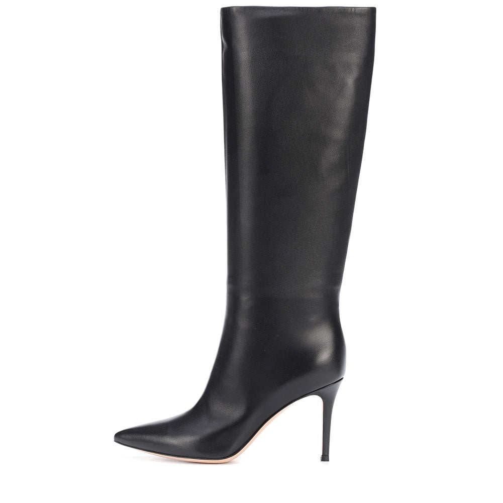 Women's Vegan Leather Pointed Toe Stiletto Heel Knee High Boots