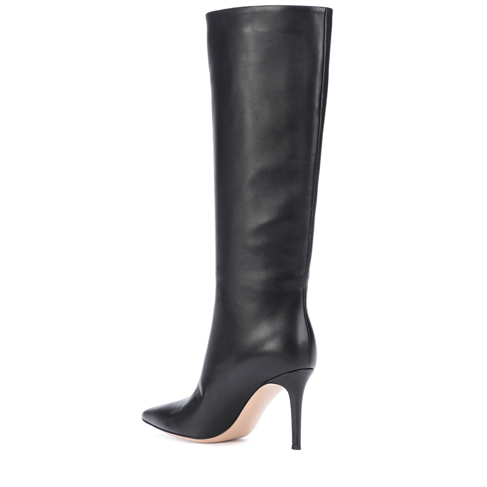 Women's Vegan Leather Pointed Toe Stiletto Heel Knee High Boots