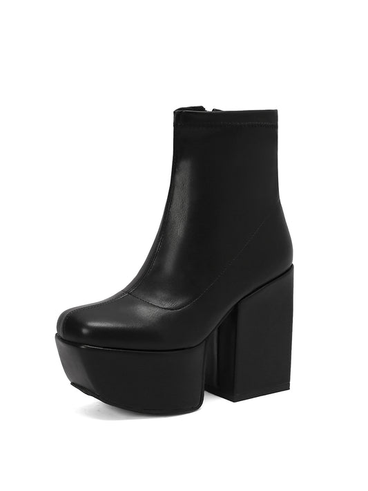 <tc>Women's Black Vegan Leather Square Toe Block Heel Platform Ankle Boots</tc>