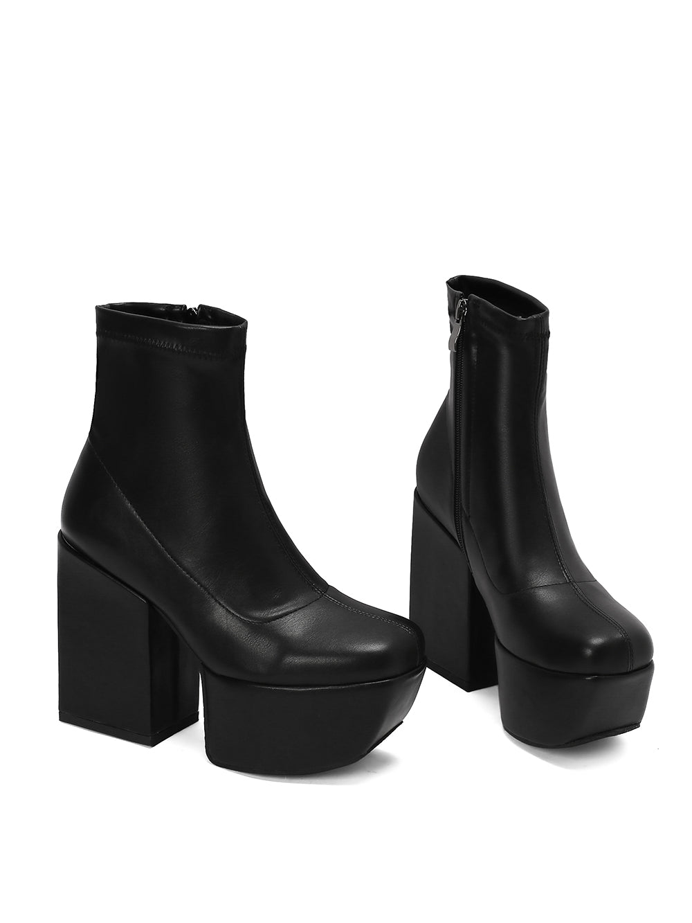 <tc>Women's Black Vegan Leather Square Toe Block Heel Platform Ankle Boots</tc>