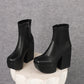 <tc>Women's Black Vegan Leather Square Toe Block Heel Platform Ankle Boots</tc>