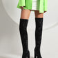 Women's Velvet Chunky Heel Over the Knee High Boots