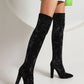 Women's Velvet Chunky Heel Over the Knee High Boots