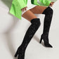 Women's Velvet Chunky Heel Over the Knee High Boots