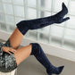 Women's Velvet Chunky Heel Over the Knee High Boots