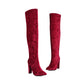 Women's Velvet Chunky Heel Over the Knee High Boots