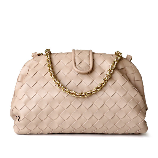 <tc>Women's Nude Leather Shell Woven Handbag Shoulder Mini Bag</tc>