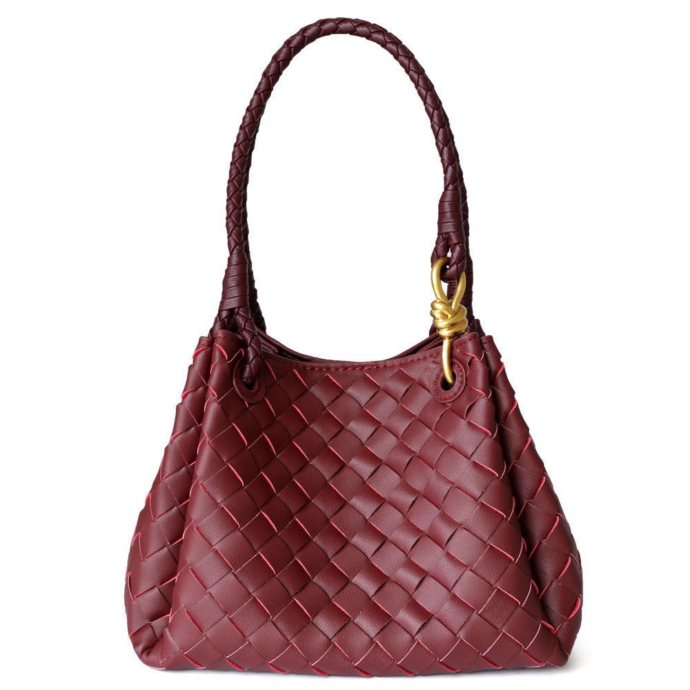 <tc>Women‘s Burgundy Leather Wovern Shoulder Handbags</tc>